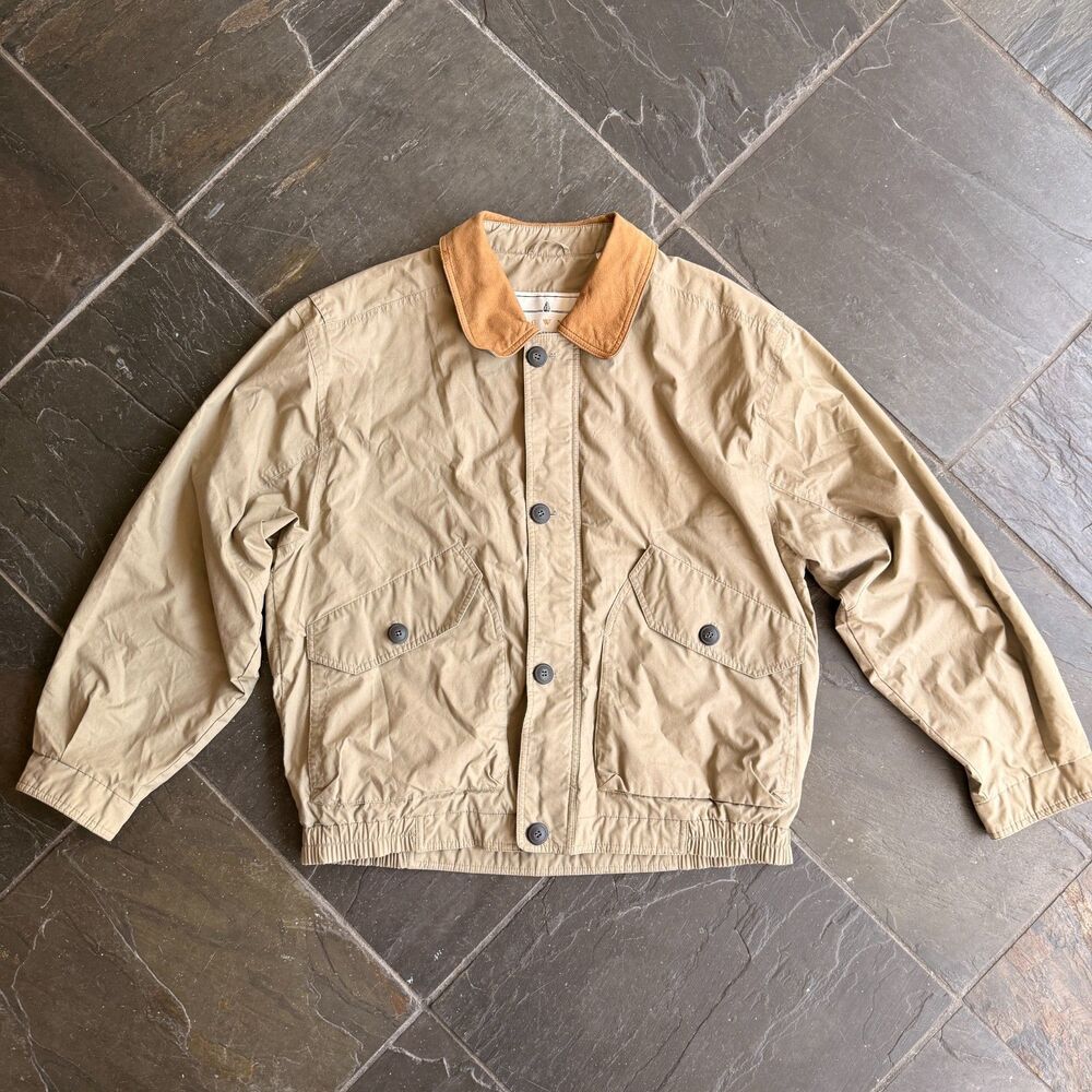 Towne by London Fog Khaki Barn Jacket Leather Collar Size L